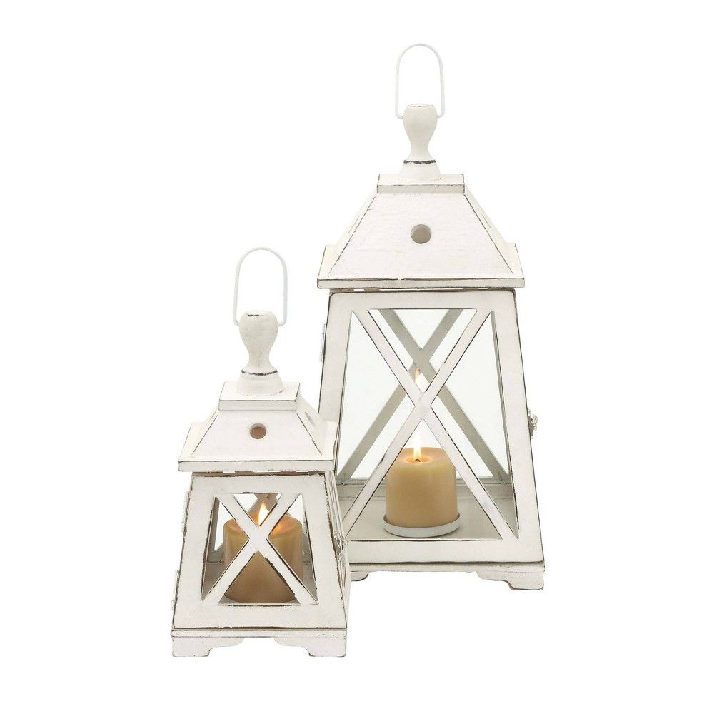 Set of 2 Trapezoid Wood/Glass Candle Holders White - Olivia & May | Target