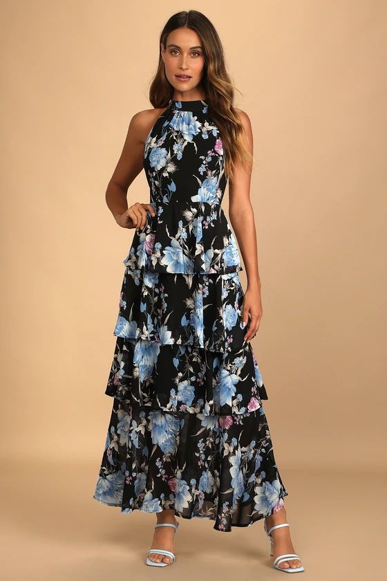 Bloom into Boldness Black Floral Print Tiered Maxi Dress | Lulus (US)