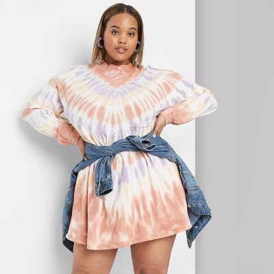 Women's Plus Size Tie-Dye Long Sleeve Mock Turtleneck Knit Mini Dress - Wild Fable™ Pink | Target