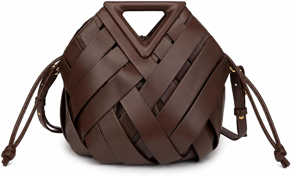 Woven Bucket Bag for Women, Retro Vegan Leather Bucket Purse, Crossbody Shoulder Bag Adjustable S... | Amazon (US)