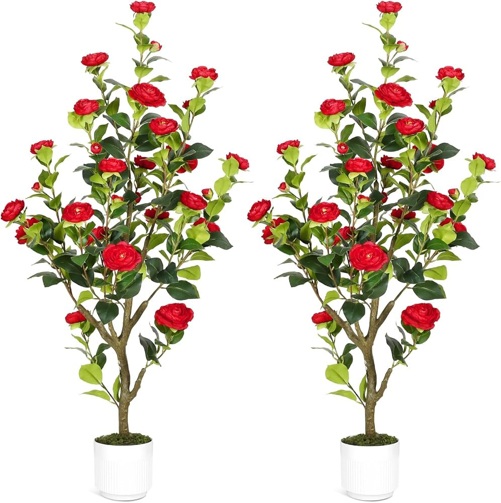 Artificial Camellia Tree 4FT – Nearly Natural Faux Plants Indoor, with Easy Assembly, Low Maint... | Amazon (US)