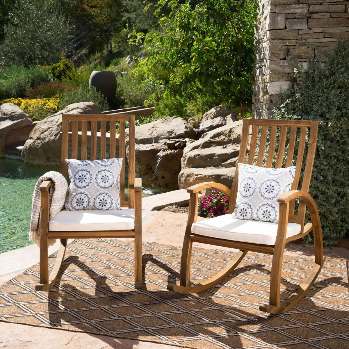Cayo 2pk Acacia Wood Rocking Chair - Natural/Cream - Christopher Knight Home | Target