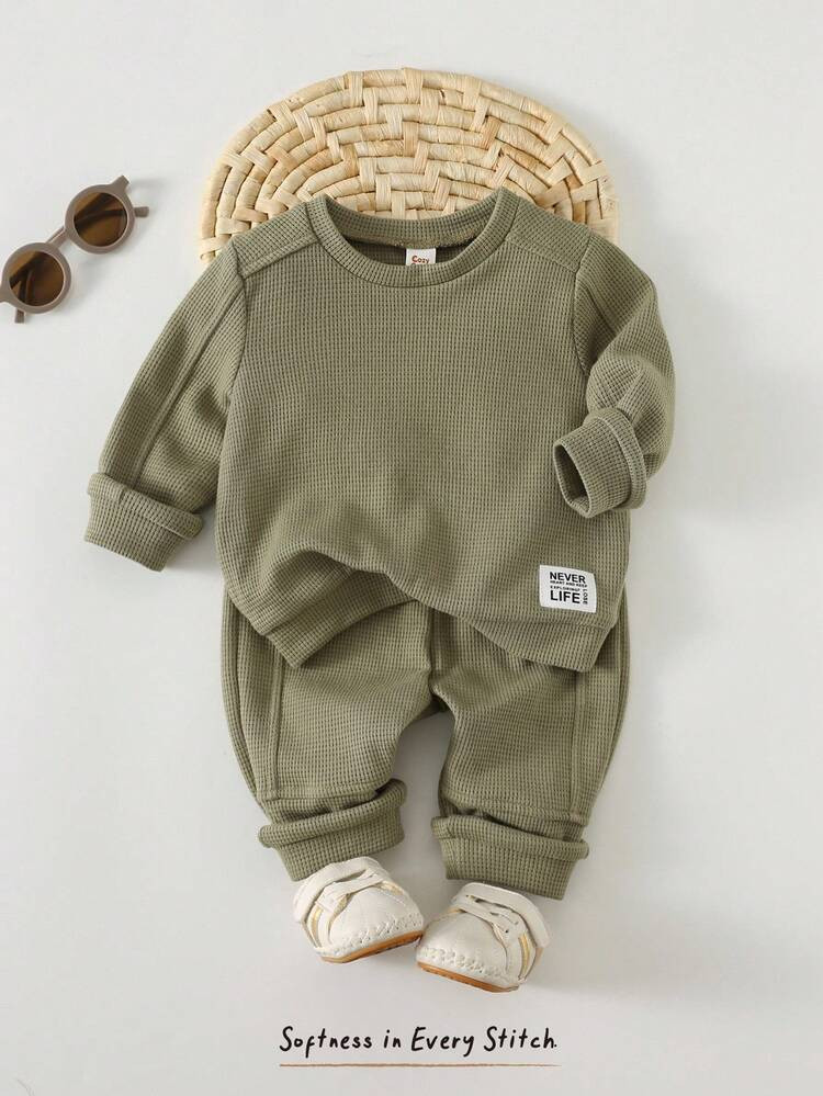 Cozy Pixies 2pcs/Set Baby Boy/Girl Soft Knit Crew Neck Long Sleeve Sweatshirt And Elastic Waist J... | SHEIN