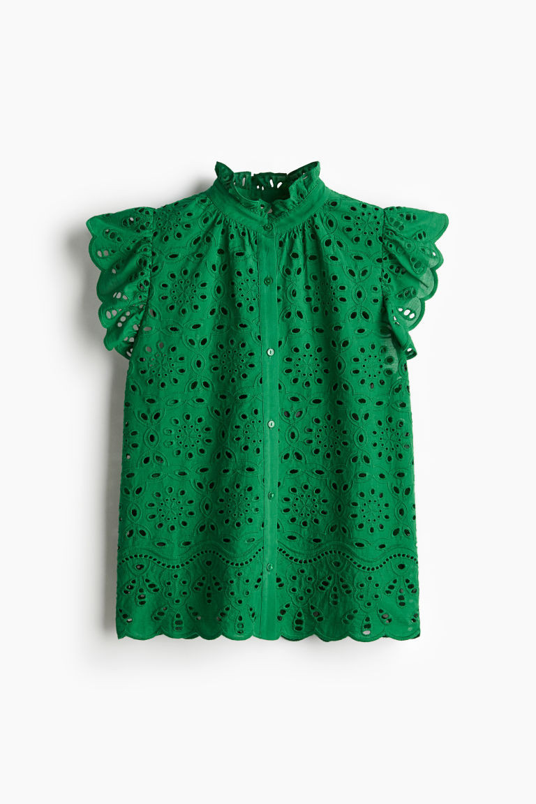 H & M - Blouse with Eyelet Embroidery - Green | H&M (US + CA)