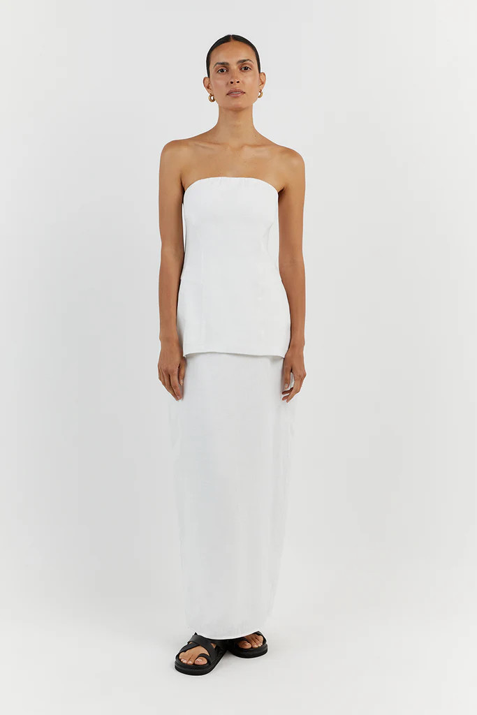 LARA WHITE LINEN STRAPLESS TOP | DISSH