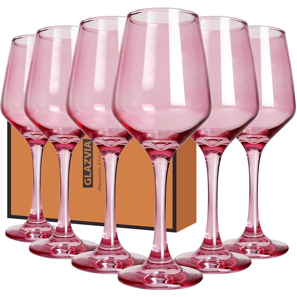 Pink Wine Glasses Set of 6-12oz Pink Long Stem Wine Glass Cups, Pink Pretty Crystal Glassware, Ha... | Amazon (US)