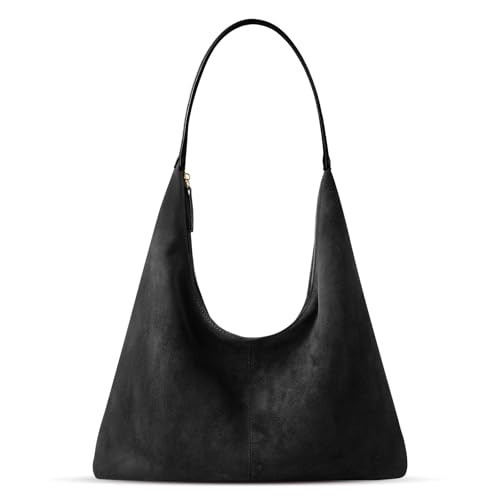 XquiziFit Suede Shoulder Bag for Women Suede Purse Boho Bags Slouchy Tote Bag Satchels Trendy Crescent Crossbody Bag Casual Work Travel Handbag Black | Amazon (US)