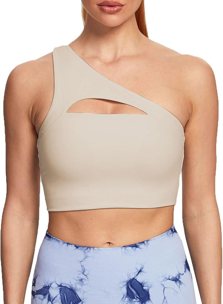 Aoxjox Women's Workout Sports Bras Fitness Gym Olivia Asymmetric One Shoulder Padded Bra Yoga Cro... | Amazon (US)