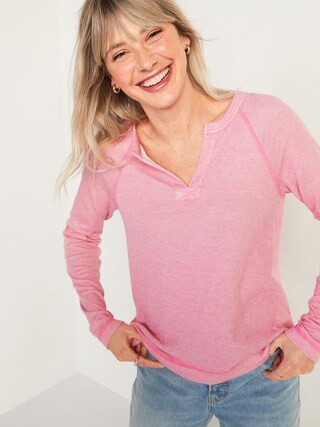 Loose Split-Neck Jersey-Knit Raglan-Sleeve Top for Women | Old Navy (US)