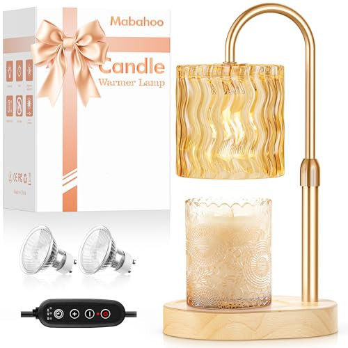 Mabahoo Candle Warmer Lamp with Timer, Birthday Gifts for Women Mom, Height Adjustable Candle Lamp Warmer for Jar Candles, Dimmable Wax Melt Warmer with 2 Bulbs, House Warming Gifts New Home Decor | Amazon (US)