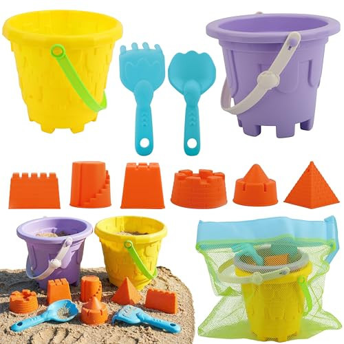 TOY Life Kids Beach Sand Castle Bucket Set, 2 Buckets with Mesh Bag, 6 Molds, 2 Shovels, Colorful Plastic Beach Toys for Summer Play | Amazon (US)