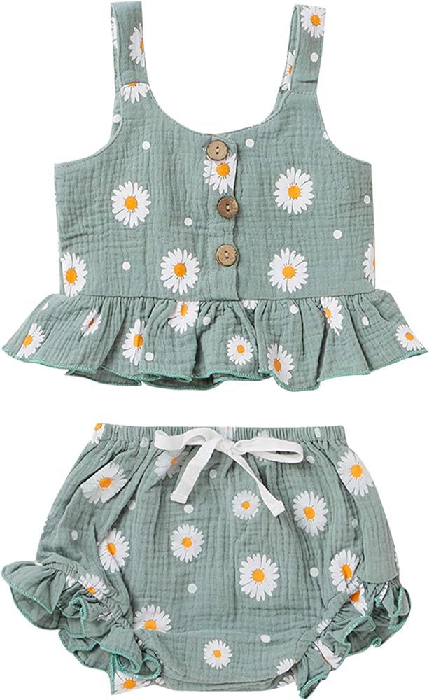 Newborn Baby Girl Clothes Summer Short Set Infant Toddler Polka Dot Halter Crop Tank Top Floral S... | Amazon (US)