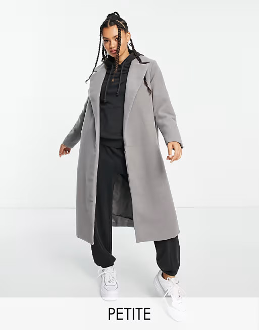 Threadbare Petite Chai belted formal coat in gray | ASOS (Global)