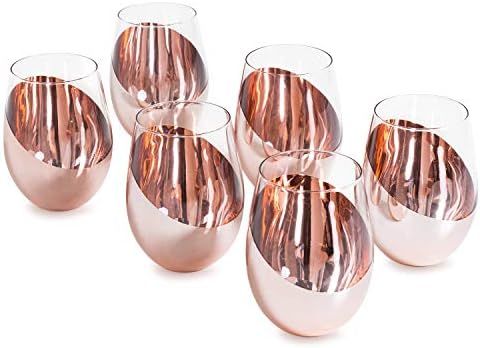 MyGift Modern Copper Stemless Wine Glasses, Set of 6 | Amazon (US)