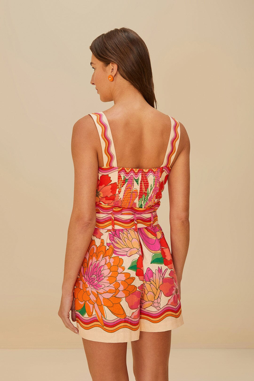 Beige Spring Affair LENZING™ ECOVERO™ Euroflax™ Romper | FarmRio (US)