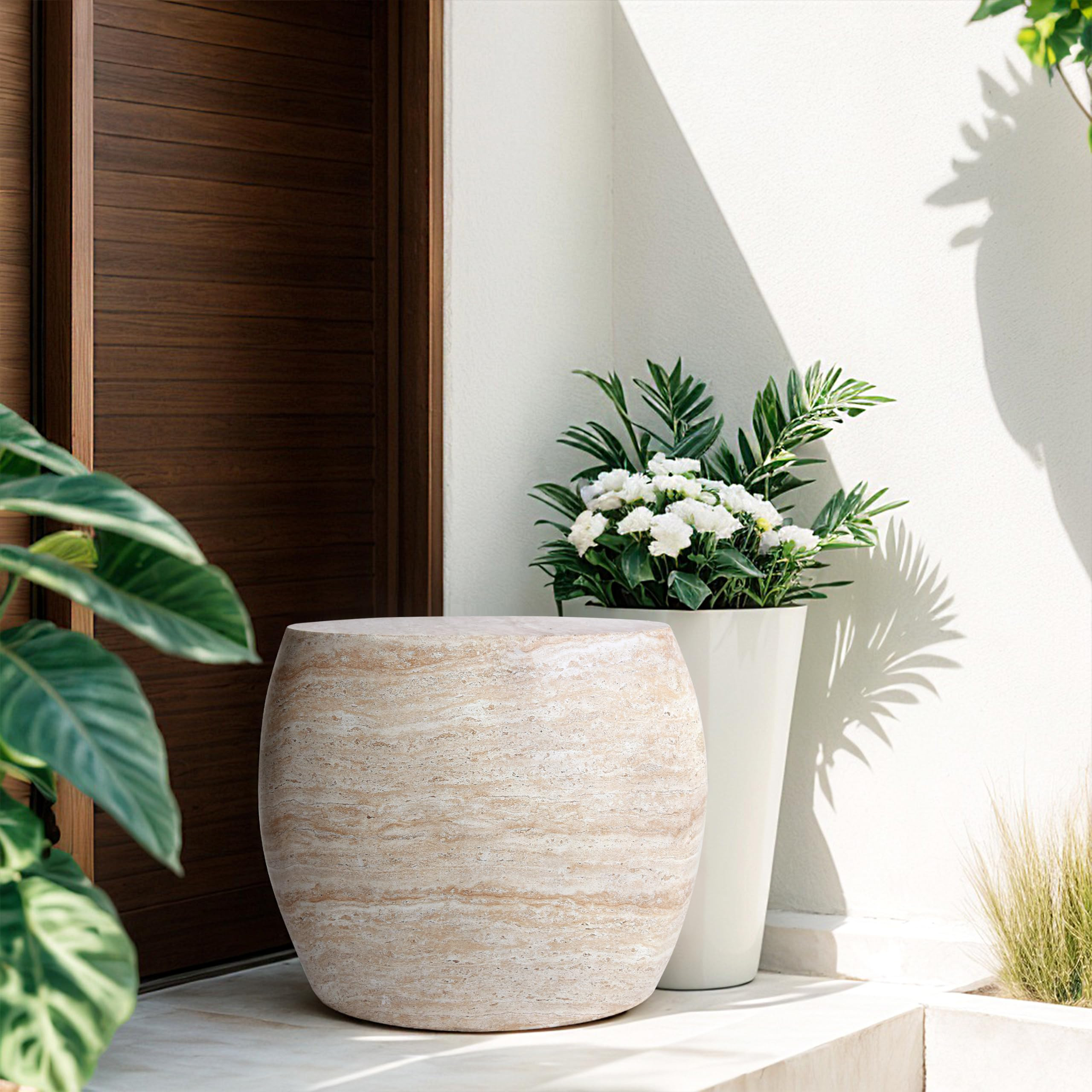 Empire Art Direct Oval Travertine Stone Finish Italian Design MgO Side Accent Table, Living Room,... | Amazon (US)