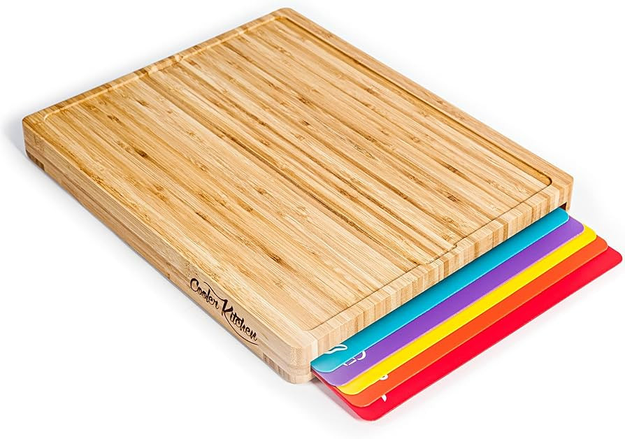 Bamboo Cutting Board Set - Easy-to-Clean Wood Cutting Board Set with 6 Color-Coded Flexible Plast... | Amazon (US)