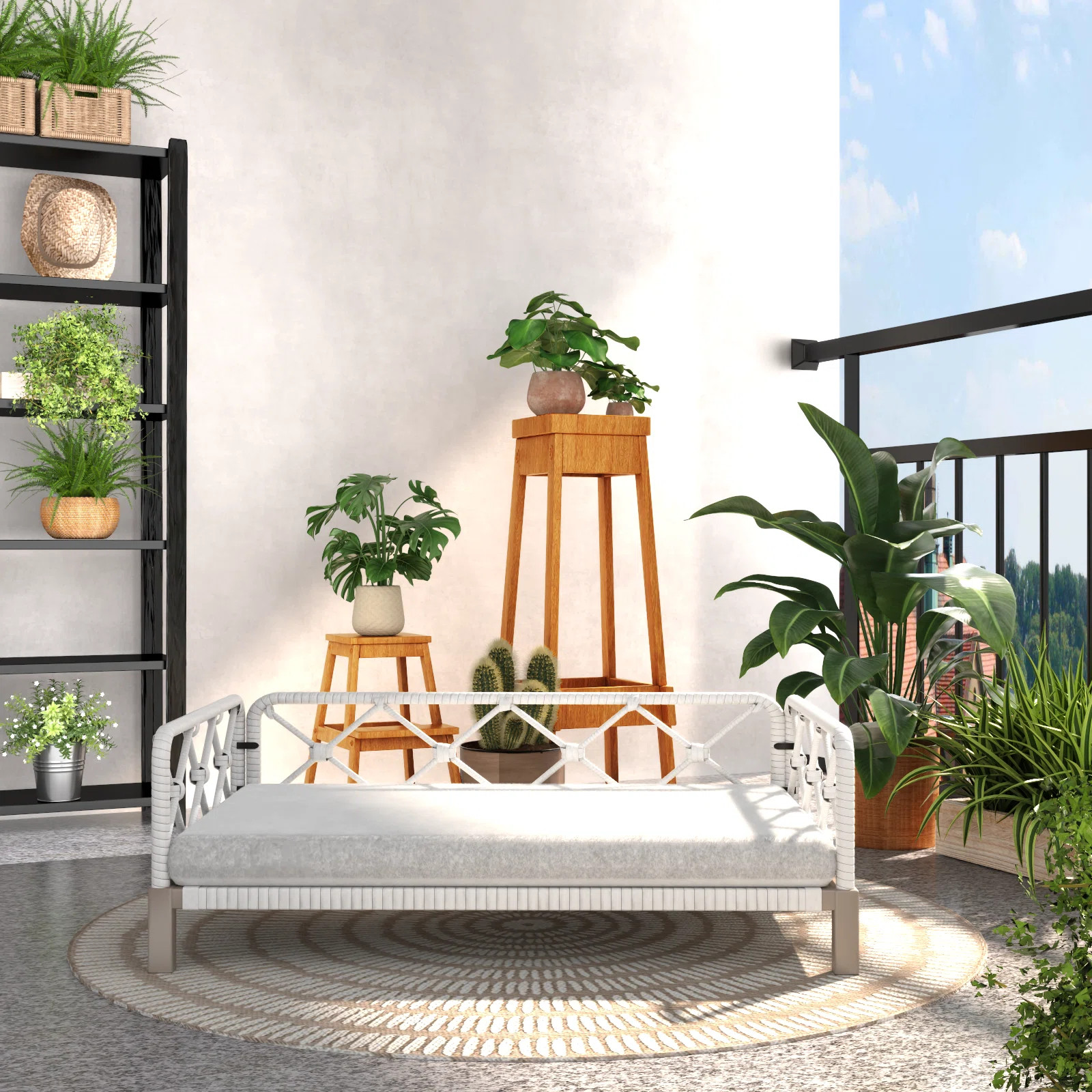 Rattan Rectangular Dog Sofa, Raised Pet Cot With Breathable Fabric And Wicker Frame, White Frame ... | Wayfair North America