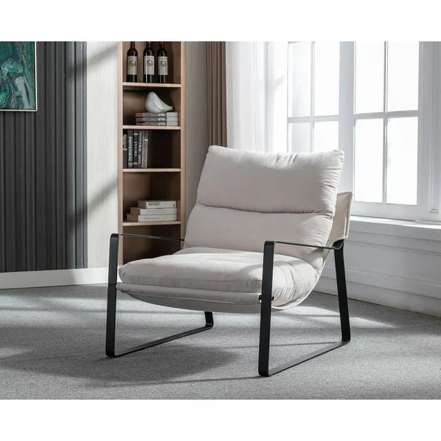 Guyou Modern Linen Upholstered Accent Armchair with Metal Base, Removable Cushion Lounge Single S... | Walmart (US)