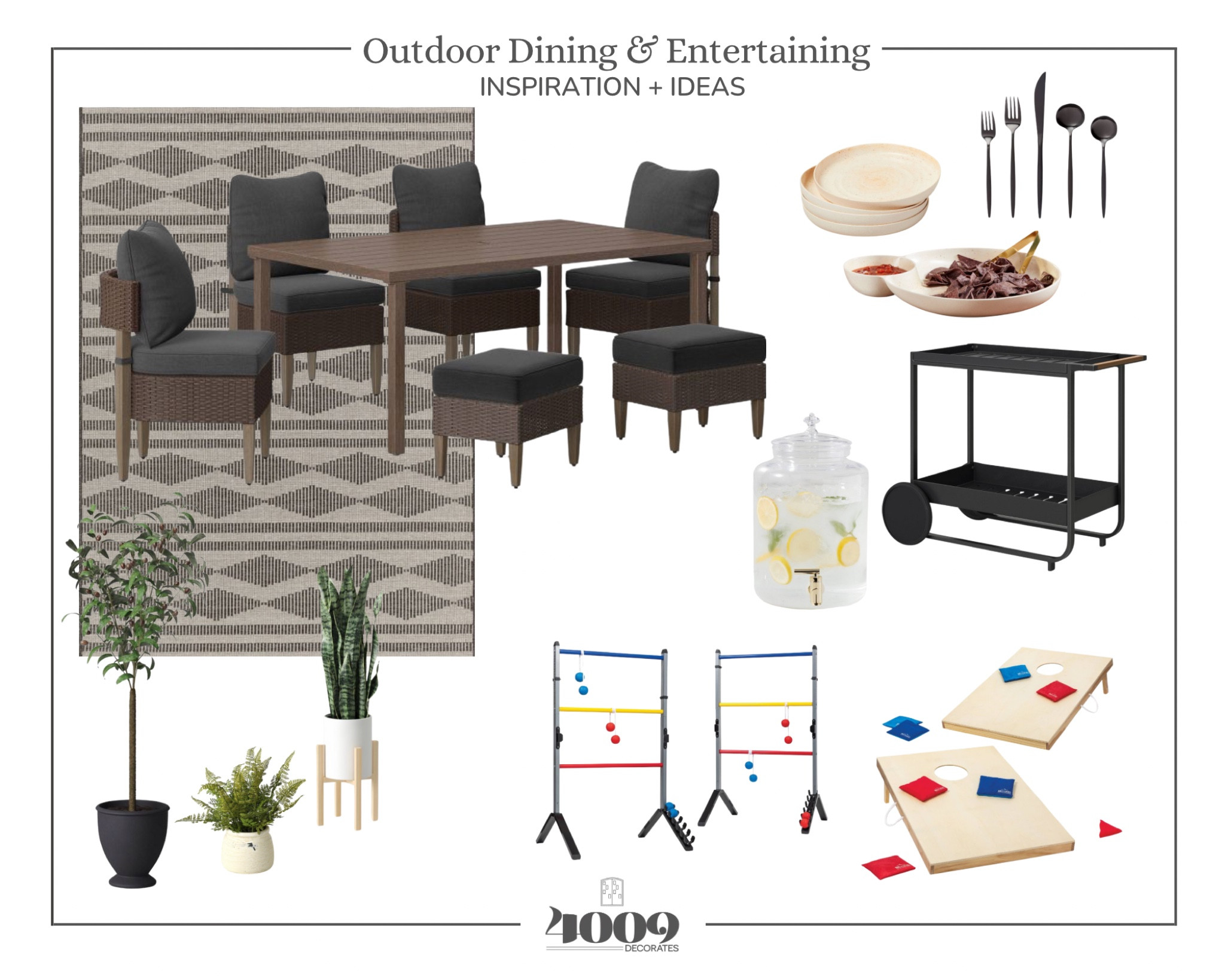 Outdoor dining & entertaining inspo & ideas. 
Lawn games, cornhole, bean bag toss, ladder ball, plants, bar cart, outdoor bar cart, outdoor dinnerware, outdoor rug, beverage dispenser 

#LTKhome #LTKSeasonal #LTKFind