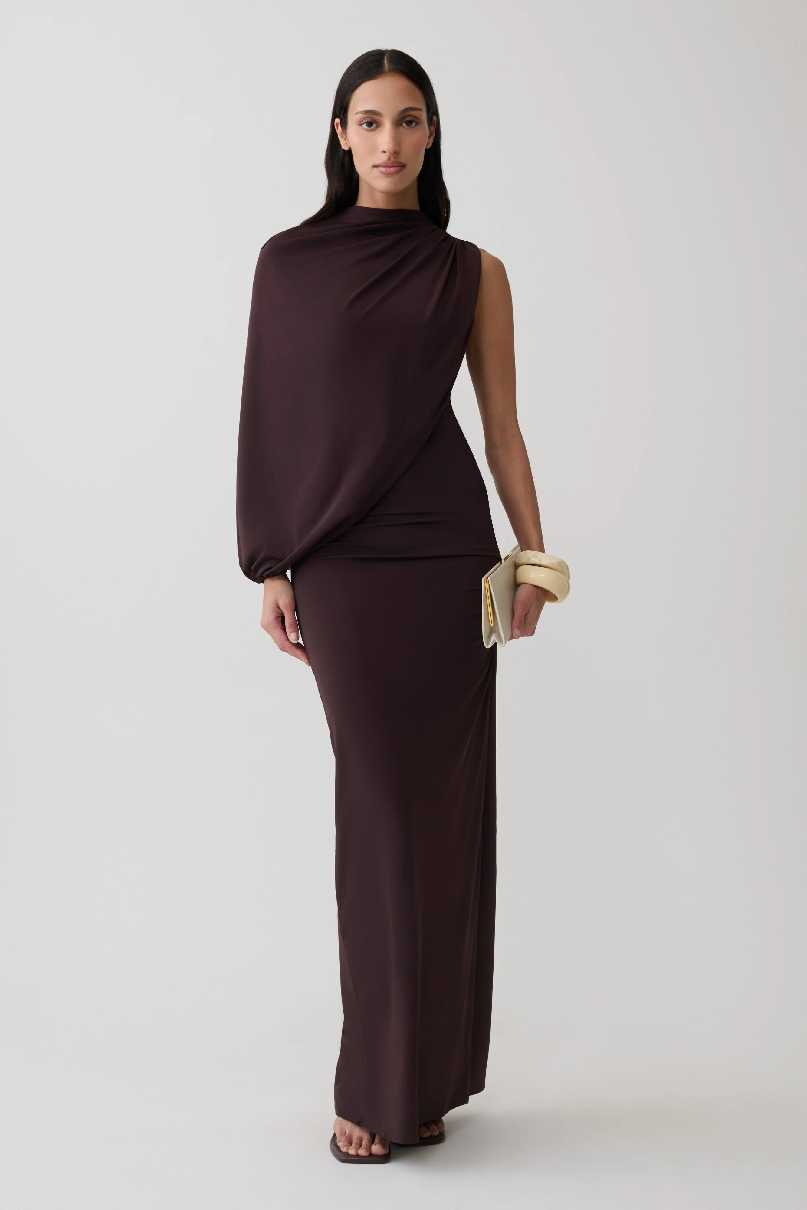 Yuri Gather Sleeve Maxi Dress - Chocolate | MESHKI US