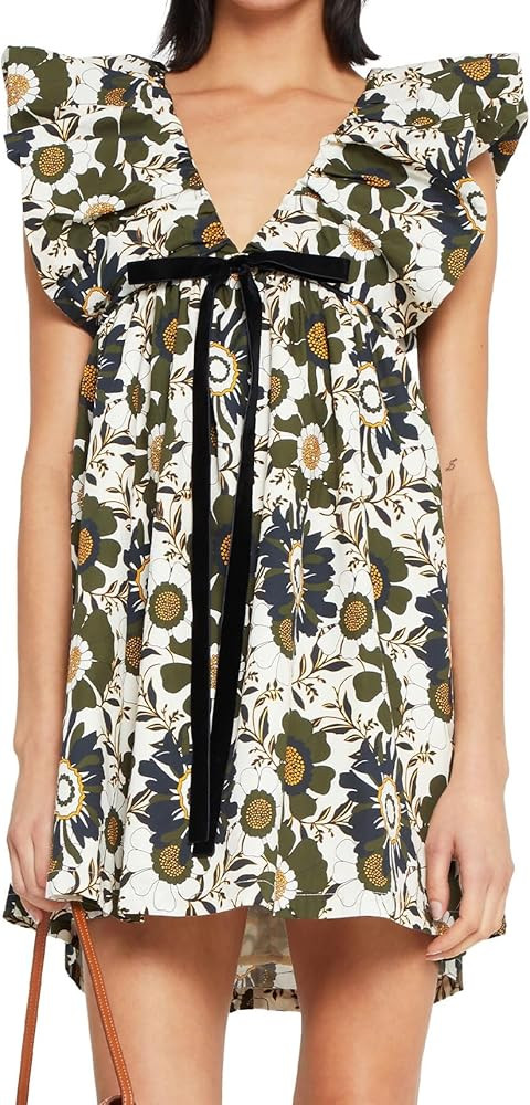 Women's Floral Bow V Neck Babydoll Mini Dress Flower Print Puffy Sleeve Boho Short Casual Loose F... | Amazon (US)