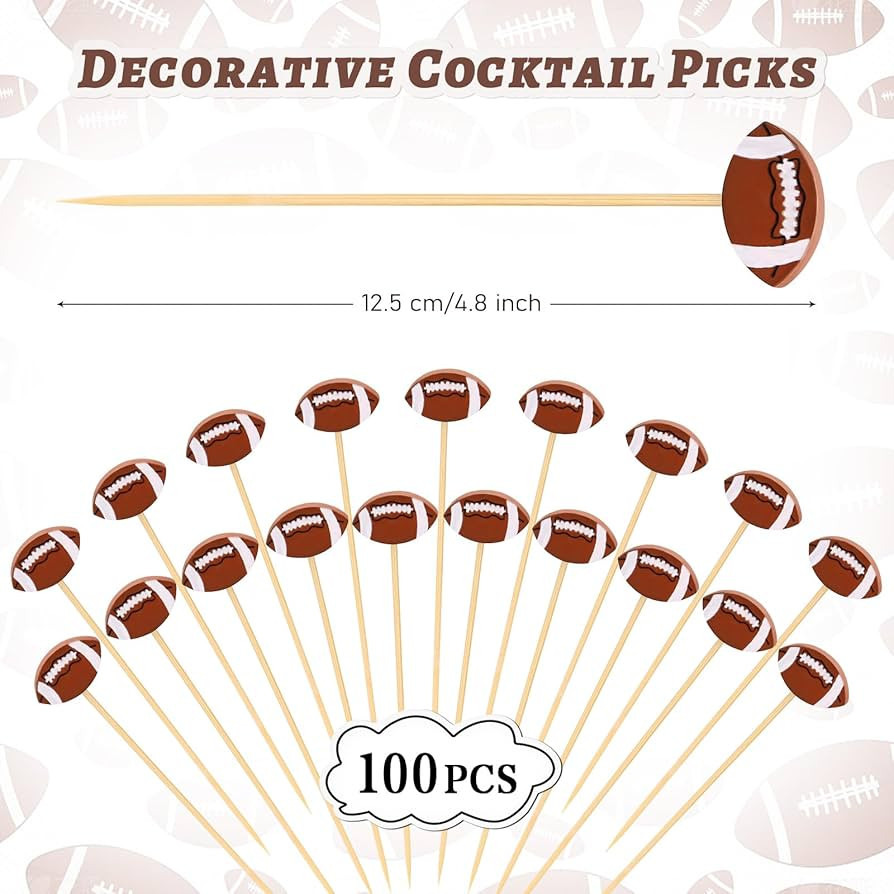 100 Pcs Football Toothpicks, 4.72 Inch Football Cocktail Picks for Appetizers, Long Bamboo Toothp... | Amazon (US)