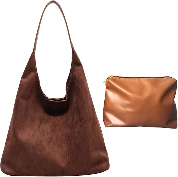 Suede Hobo Bags for Women Retro Tote Bag Suede Slouchy Bag Hobo Handbag Office Tote Handbag-With ... | Amazon (US)