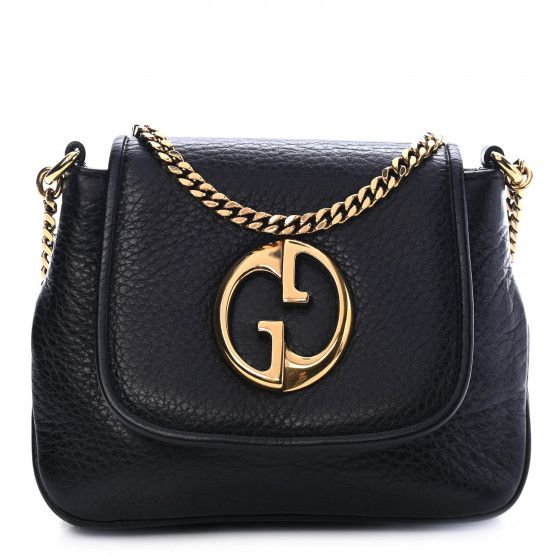 GUCCI Pebbled Calfskin Small 1973 Chain Shoulder Bag Black | Fashionphile