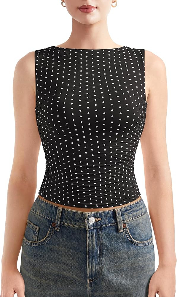 SUUKSESS Women Double Lined Sleeveless Going Out Basic Tank Tops Ruched Summer Casual T Shirts (B... | Amazon (US)