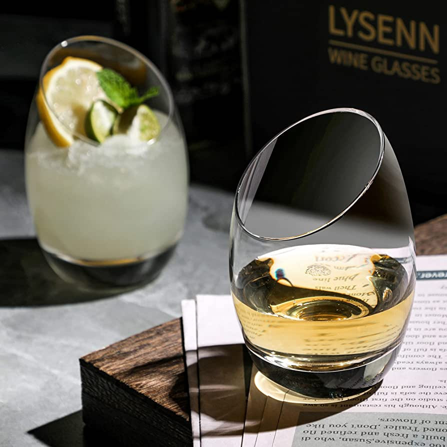 Lysenn Stemless Wine Glasses Set of 2 - Designer Hand Blown Crystal Whiskey Glasses - Unique Gold... | Amazon (US)