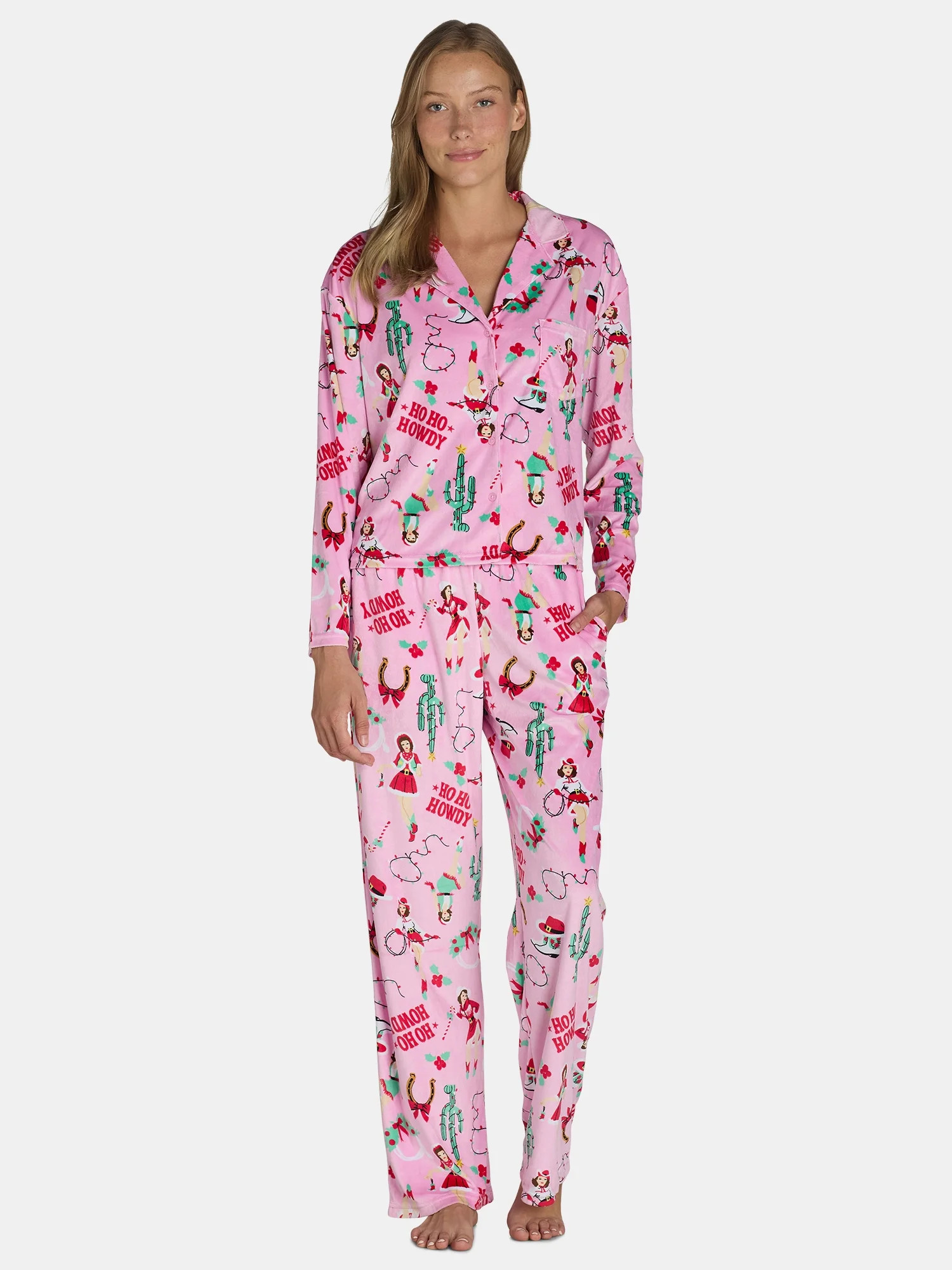 Holiday Time Women’s and Women’s Plus Velour Notch Collar Pajama Set, 2-Piece, Sizes XS-3X | Walmart (US)
