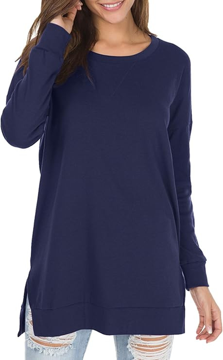 levaca Womens Fall Long Sleeve Pullover Side Oversizes Split Casual Loose Tunic Tops | Amazon (US)