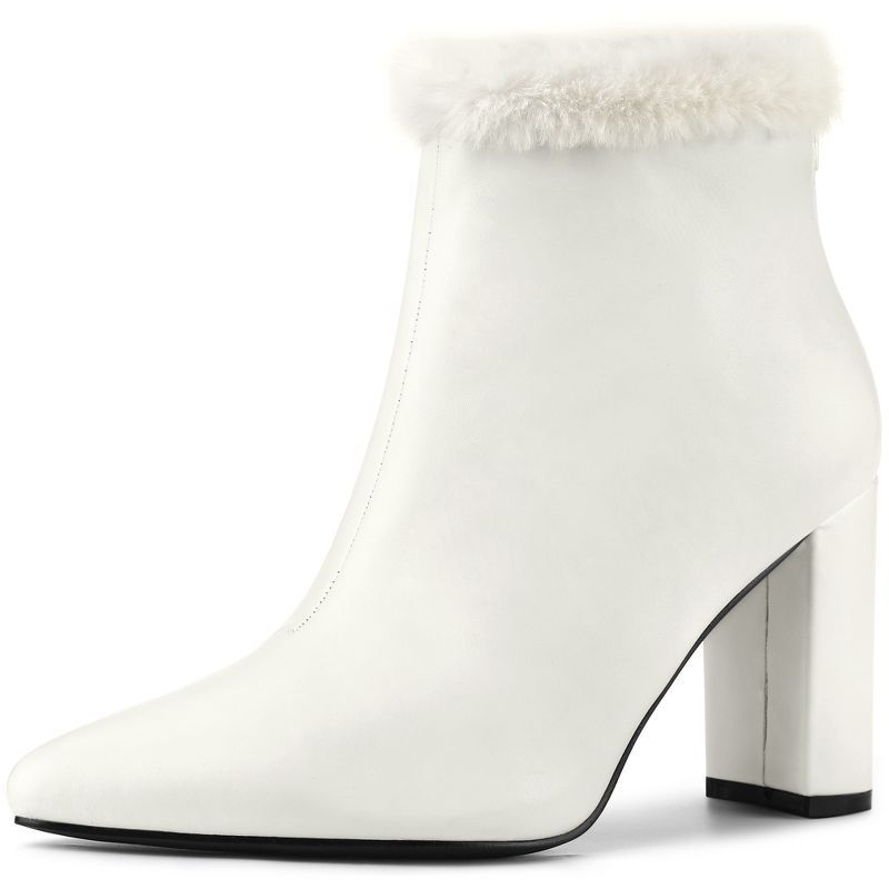 Allegra K Women's Pointed Toe Faux Fur Block Heel Ankle Boots | Target