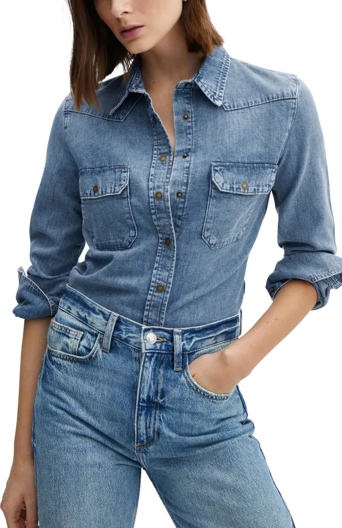 MANGO Western Denim Snap-Up Shirt | Nordstrom | Nordstrom