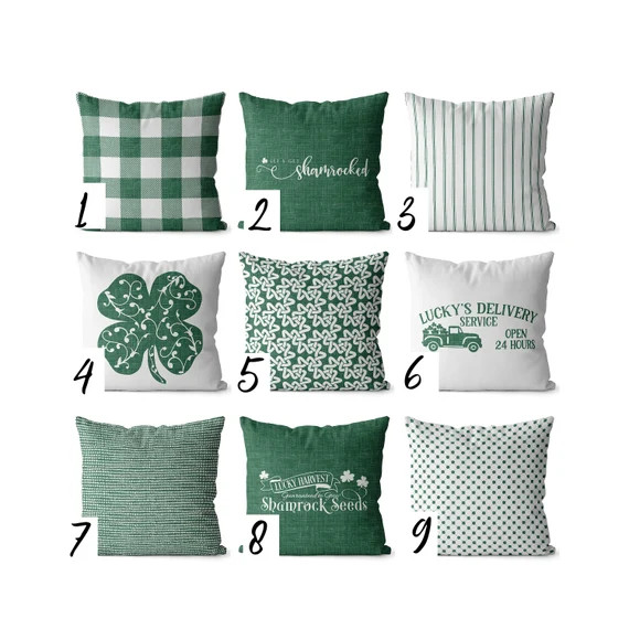 St Patrick's Day pillow covers 20x20, 18x18, 16x16 inch, dark green decor mix and match white and... | Etsy (US)
