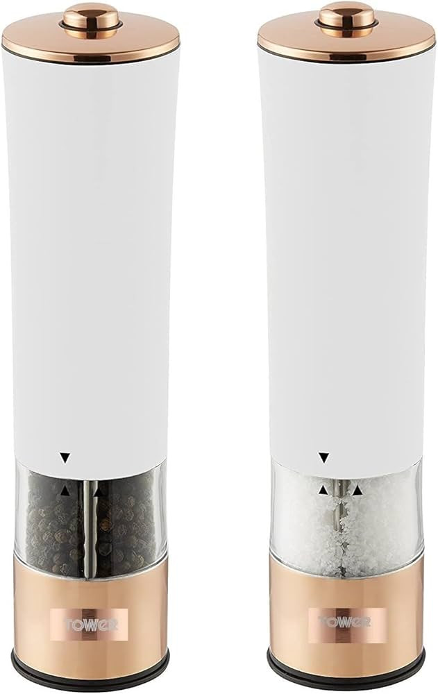 Tower T847003RW Electric Salt and Pepper Mills, Stainless Steel, White, 5.6 x 5.6 x 22.5 cm | Amazon (US)