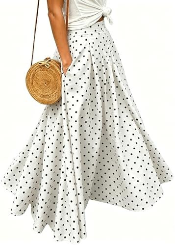 Women's Plaid Gingham Maxi Skirt High Waist A Line Pleated Flared Summer Casual Swing Long Skirt ... | Amazon (US)