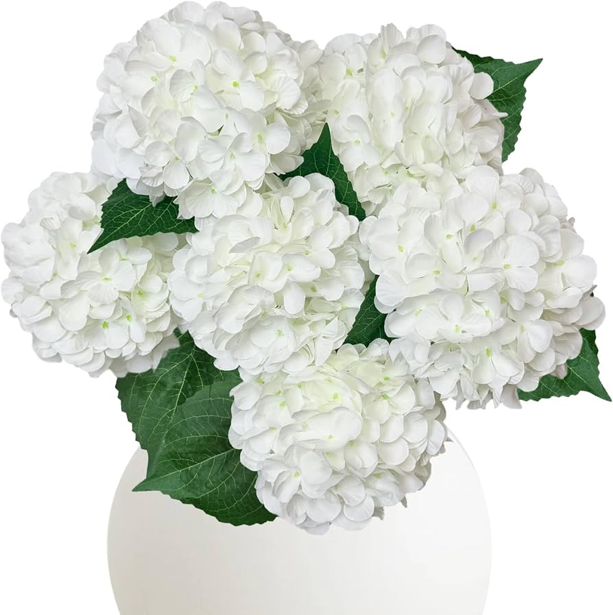 6PCS White Hydrangea Artificial Flowers, Bulk Silk Fake Flower with Stems, Faux Hydrangeas Bouque... | Amazon (US)