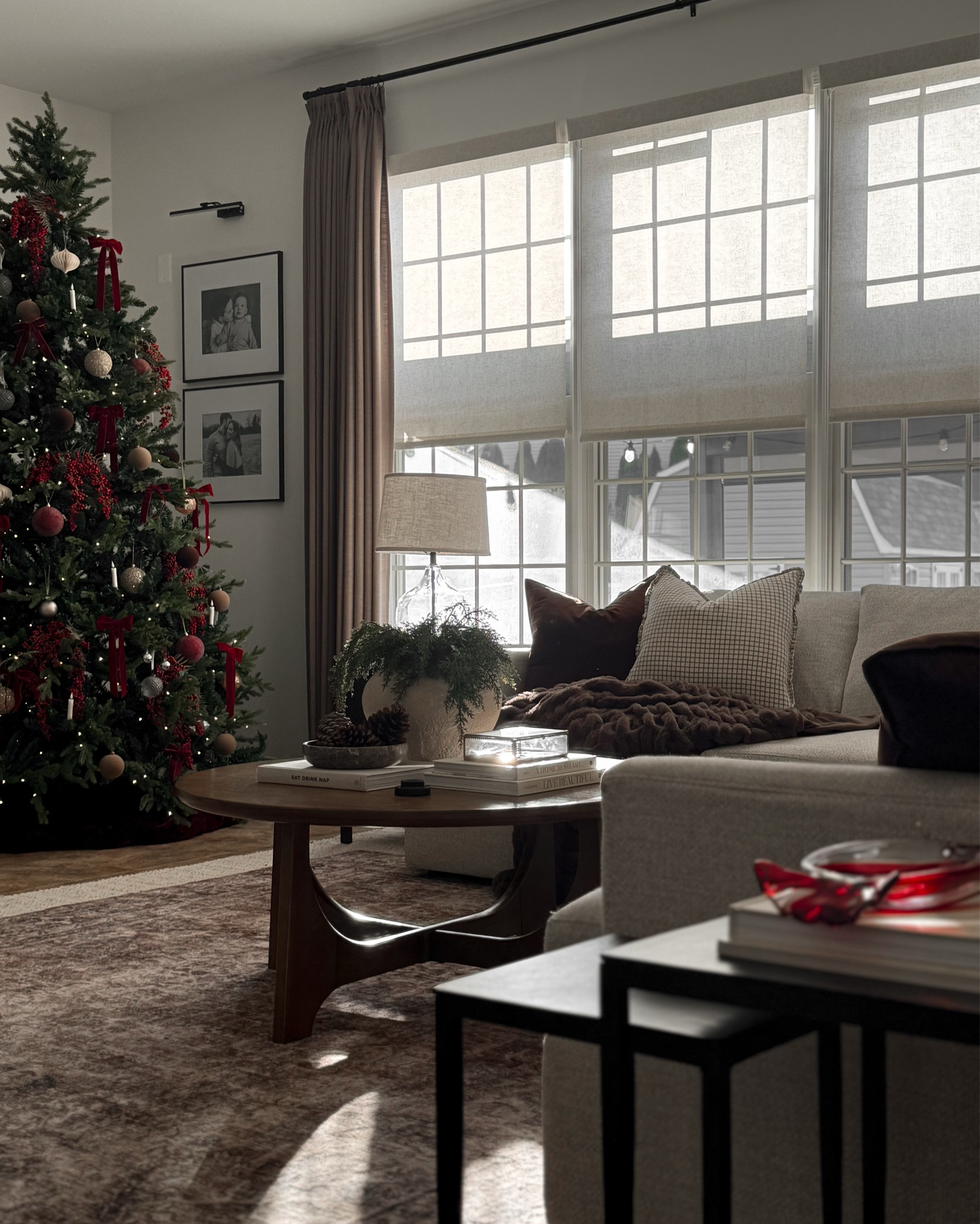 Christmas decor, Christmas living room decor, Christmas tree, Christmas coffee table decor, Amazon curtains, layered rugs, living room side table, Christmas throw pillows, Yoolax blinds, Roman shades 

#LTKSeasonal #LTKHome #LTKHoliday