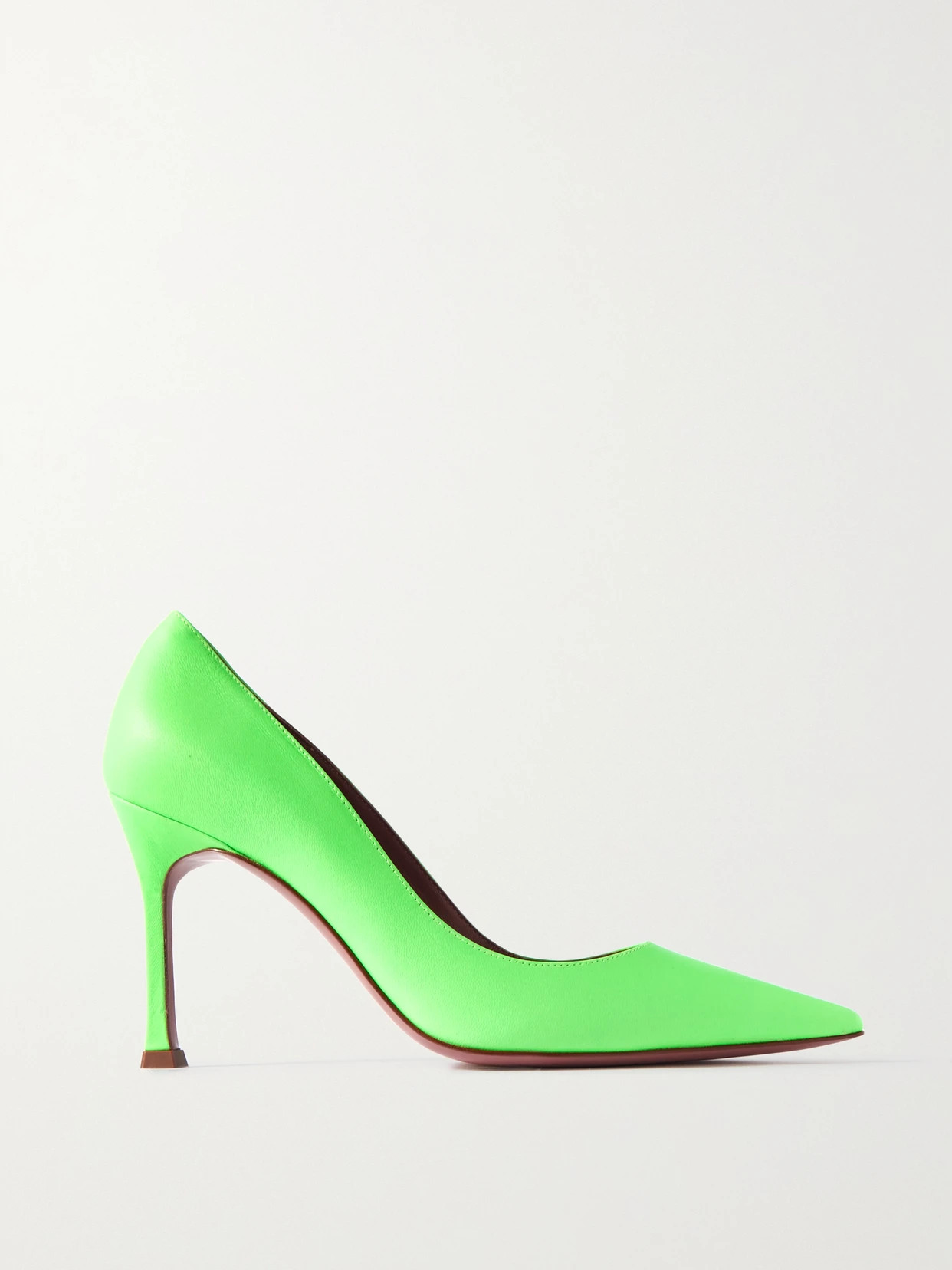 Amina Muaddi - Sharon Neon Leather Pumps - Green | NET-A-PORTER (US)