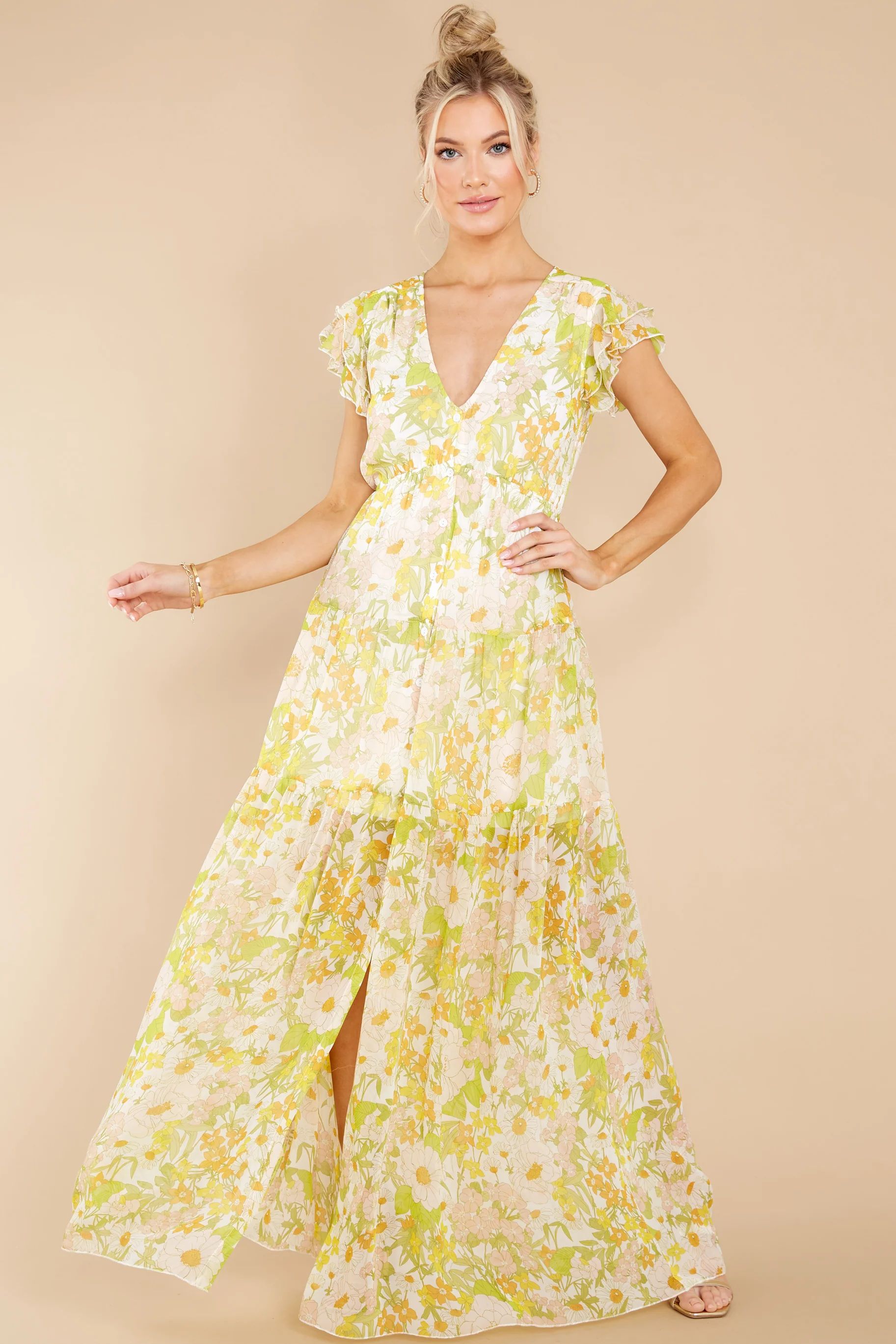 You're My Love Yellow And White Floral Print Maxi Dress | Red Dress 