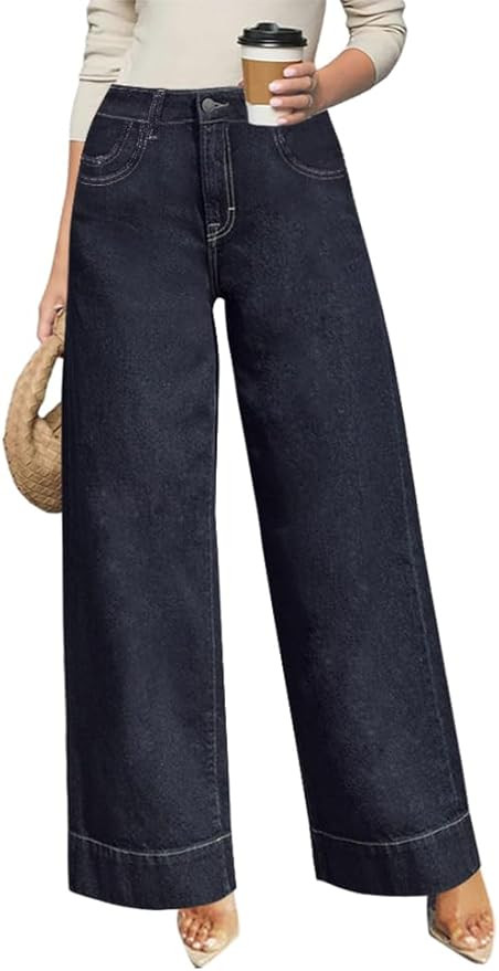 Women's High Waisted Wide Leg Jeans - Straight Leg Jeans for Womens Hip Lift Tummy Control Trendy... | Amazon (US)