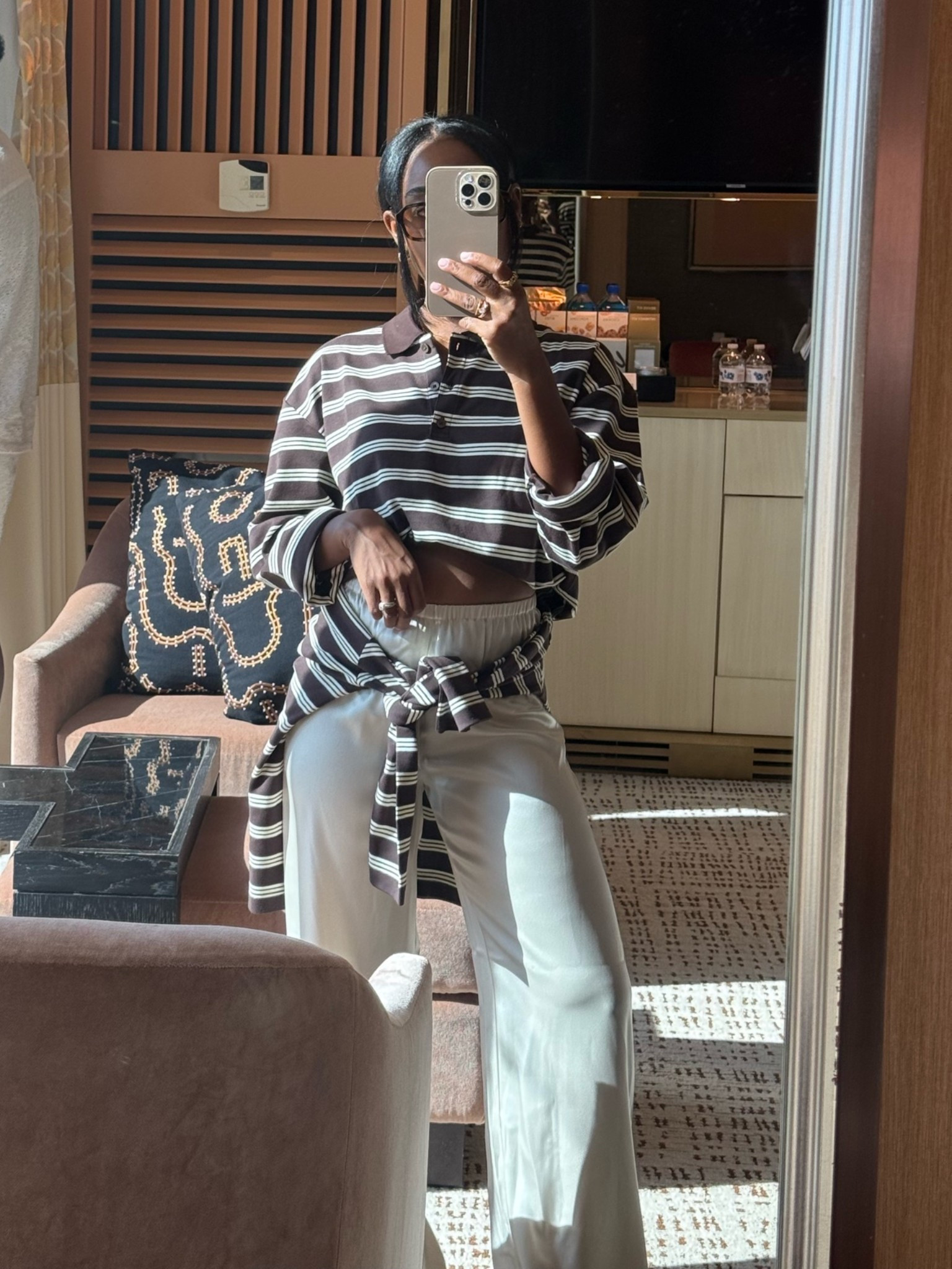 Satin pants and striped polo

#LTKootd