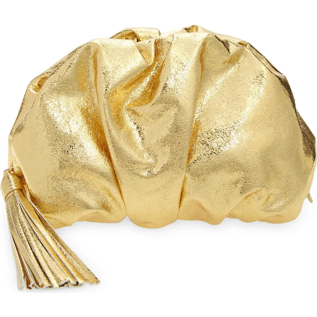 Rebecca Minkoff Ruched Faux Leather Clutch in Solid Gold at Nordstrom | Nordstrom