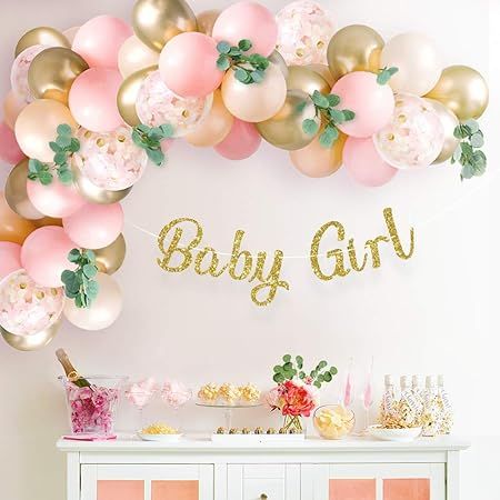 Sweet Baby Co. Baby Shower Decorations for Girl with Pink Balloon Arch Garland Kit, Baby Girl Ban... | Amazon (US)
