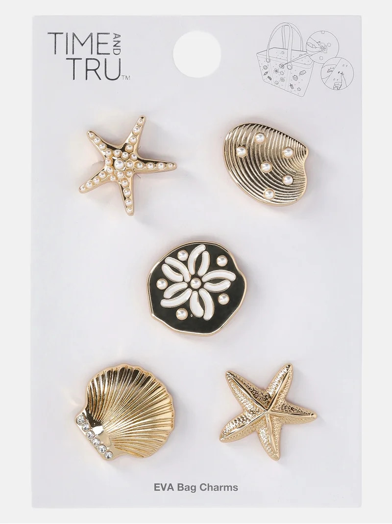 Time and Tru Women's Charm Pack for Lightweight Beach Tote Bags, Seashells | Walmart (US)
