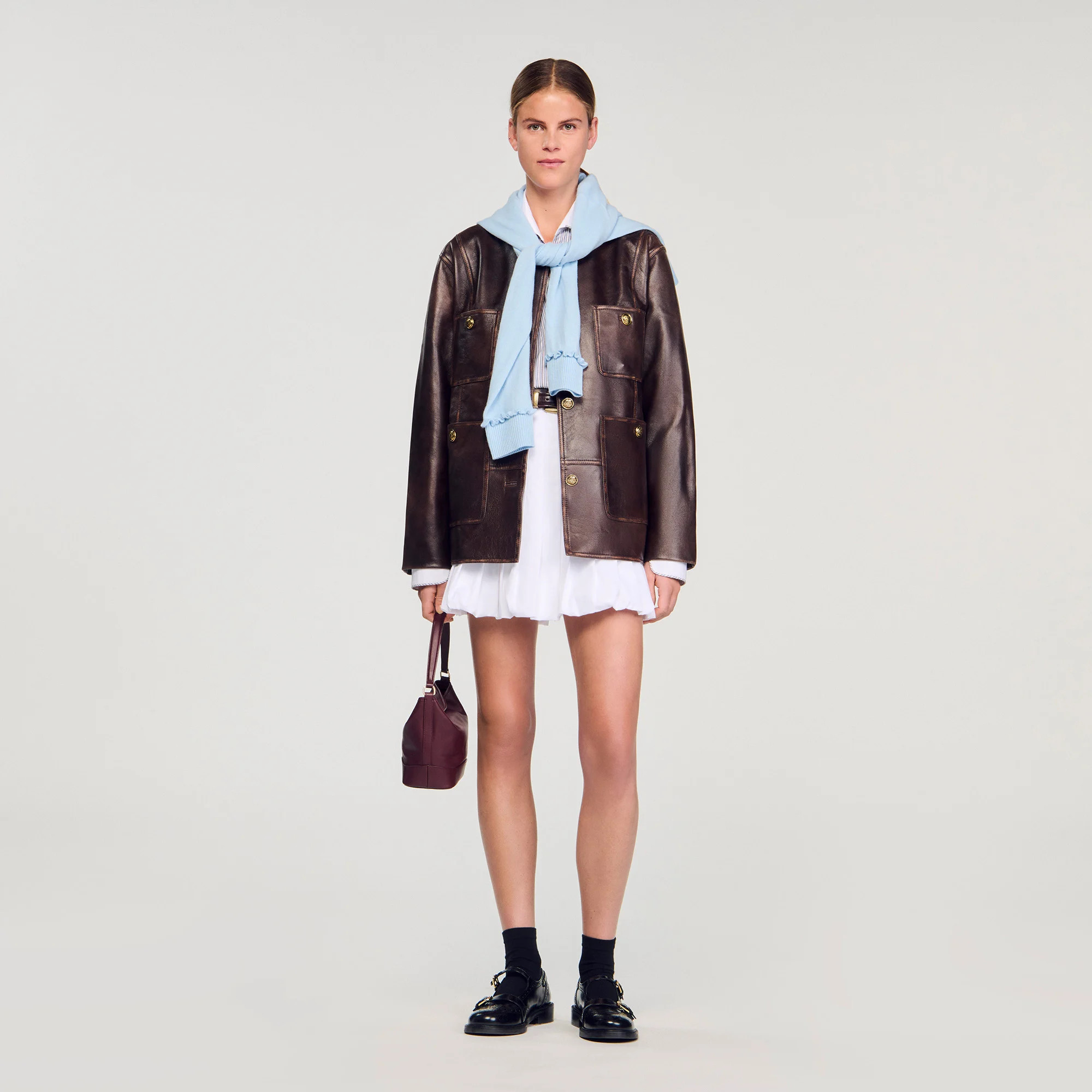 Long distressed leather jacket | Sandro US | Sandro-Paris US