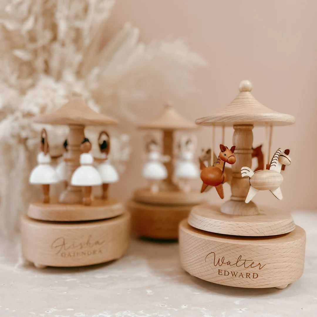 Personalised Musical Carousel Wooden Custom Heirloom Music Box Engraved Keepsake Gift Baby Shower... | Etsy (US)