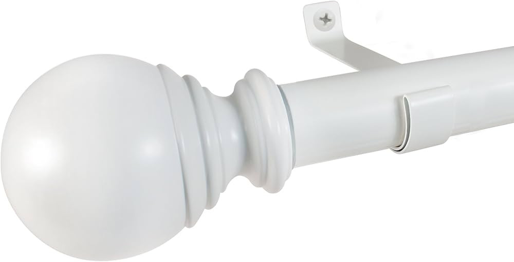 Decopolitan 30409-WT72 1” Ball Single Telescoping Drapery Rod Set, 72 to 144-Inch, White | Amazon (US)